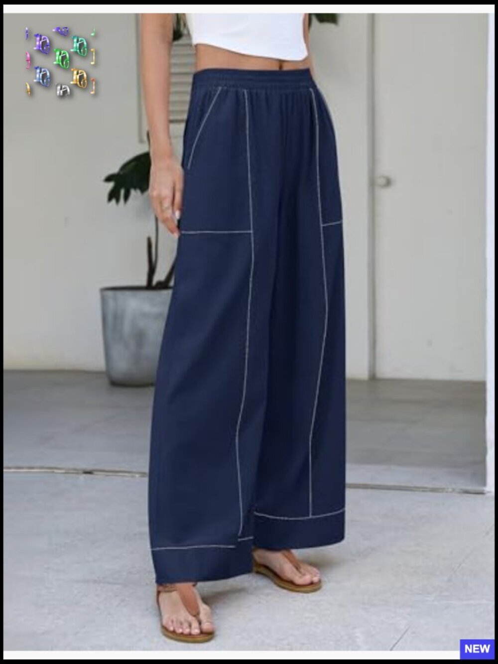 Elastic Waist Palazzo Pants Casual Wide Leg Baggy Lounge Trousers Pockets - Picture 3 of 7
